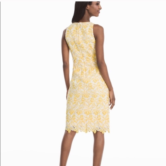 WHBM Yellow White Tonal Lace Sheath Dress - 2 - Picture 5 of 14